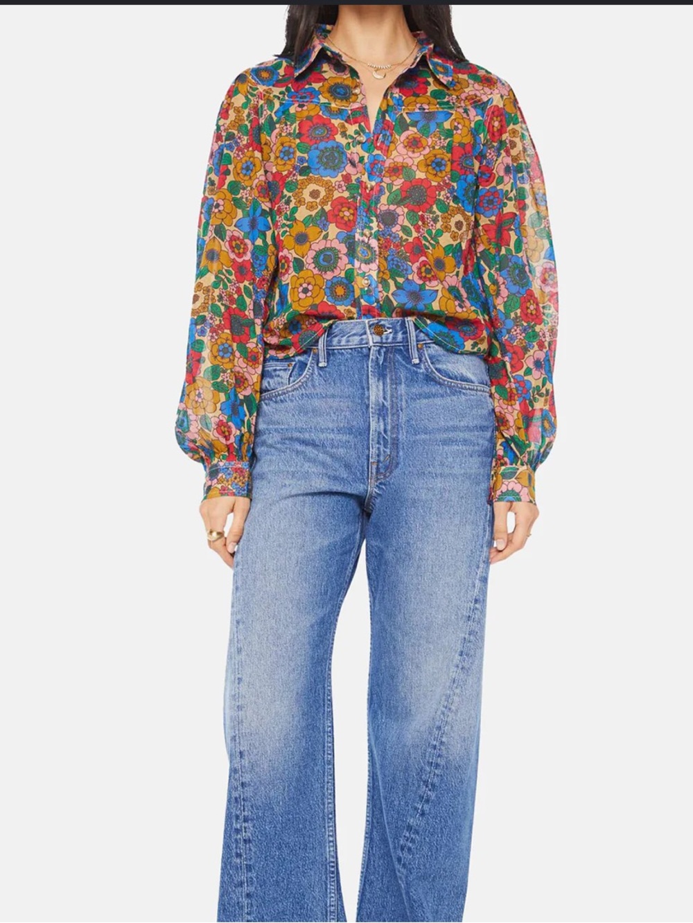 NWT MOTHER The Rhapsody Exes Floral cotton Button-Down Shirt - Picture 6 of 13
